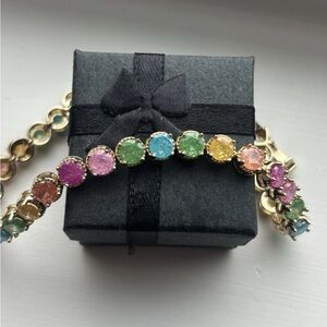 Gold Plated Rainbow Druzy Tennis Bracelet Colorful Gemstone Multicolor Sparkle